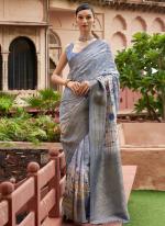 Tussar Silk Light Blue Ceremonial Wear Printed Saree